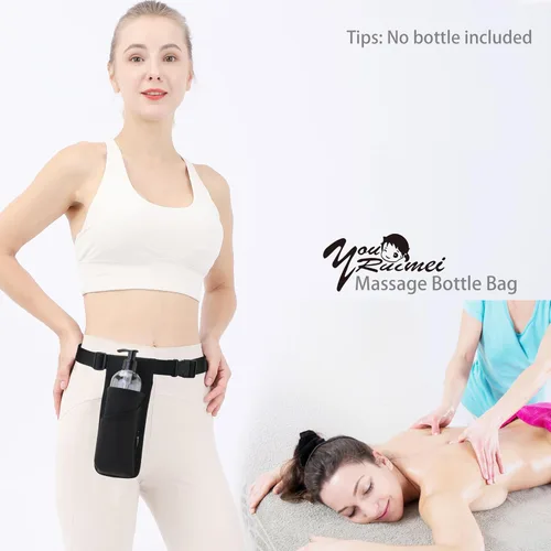 Vista 5 de Funda profesional para terapeuta de masaje con cinturón ajustable, bolsa para botella de masaje, funda de loción de masaje, negro (XJ-1KD)