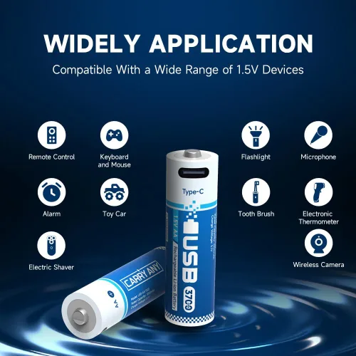 Vista 7 de Lleva cualquier batería de litio AA recargable por USB, 3 horas de tiempo de carga, recarga más de 1600 veces, 2450 mAh, cable de carga USB-A a