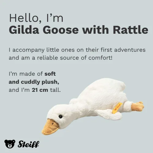 Vista 3 de Steiff Hecho a mano desde 1880 - Juguete de peluche prémium con sonajero, ganso Gilda de 7 pulgadas