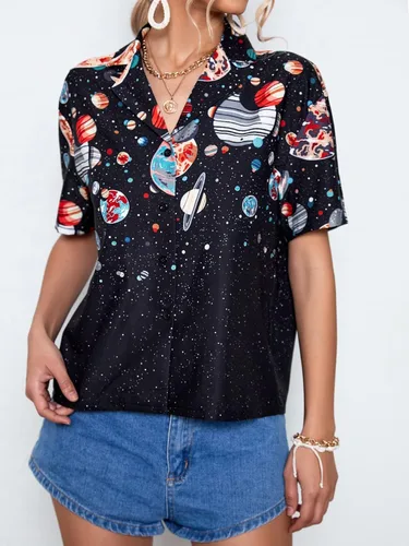 Vista 5 de Floerns Blusa casual de verano con cuello en V y botones para mujer