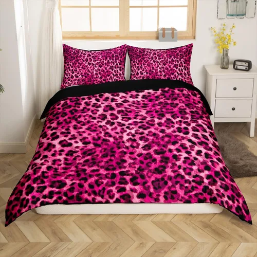 Vista 17 de Feelyou Juego de ropa de cama con estampado de leopardo para niños, tamaño individual, funda de edredón de guepardo safari, funda de edredón de piel