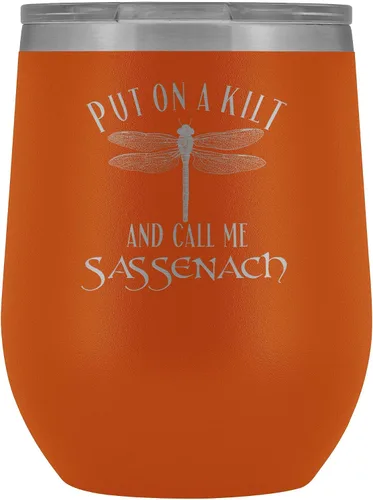 Vista 4 de Outlander Vaso de vino Put On A Kilt and Call Me Sassenach de 12 onzas de acero inoxidable grabado, taza para bebidas frías y calientes, color negro