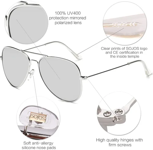 Vista 4 de SOJOS Gafas de sol polarizadas de aviador para mujer y hombre