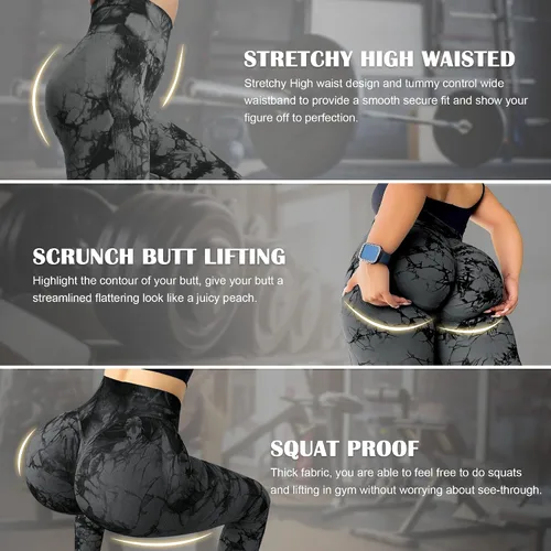 Vista 4 de MOHUACHI Leggings acanalados sin costuras para mujer, de cintura alta, para entrenamiento, gimnasio, yoga, mallas fruncidas