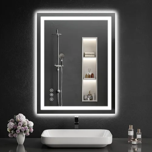Vista 33 de Espejo de baño LED de 30 x 48 pulgadas con luces, regulable, antivaho, espejo de tocador de baño para pared, retroiluminado + luz frontal, función
