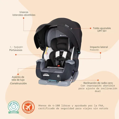 Vista 4 de Baby Trend Cover Me - Asiento convertible 4 en 1 para niños pequeños con toldo ajustable/extraíble para protección solar y 2 portavasos, color negro