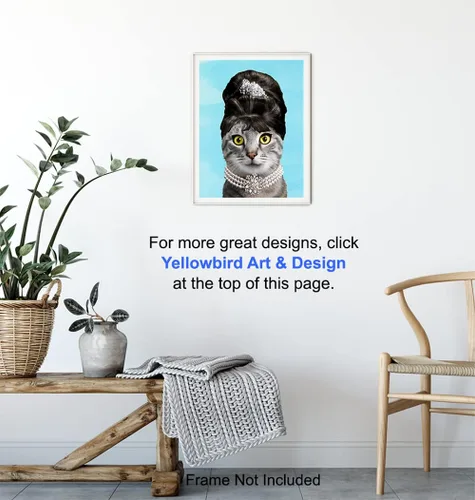 Vista 6 de Audrey Hepburn - Arte de pared – Regalos amantes de los gatos para mujeres y niñas – Arte de pared de gato – Bonita decoración de gatito – Póster