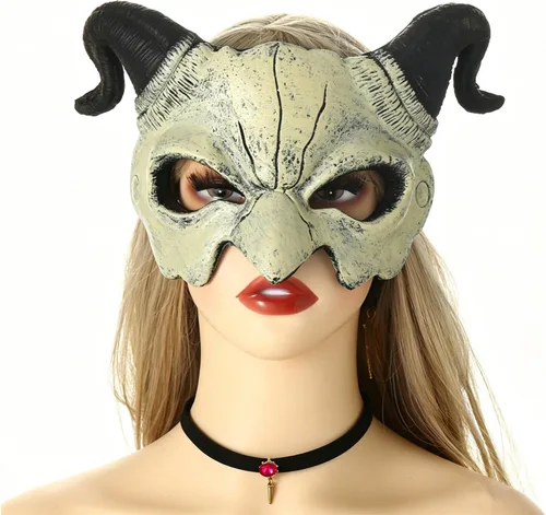 Vista 4 de Soochat Devil Mask Demon Mask Scary Half Face Mask for Cosplay Halloween Masquerade Costume Party Accessories
