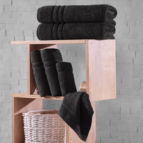 Vista 5 de Juego de 6 toallas de baño negras para baño, algodón turco original, suave, absorbente y de primera calidad, 2 toallas de baño, 2 manos y 2 toallas