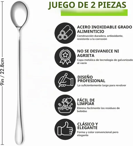 Vista 2 de Rainspire Cucharas de café de 9 pulgadas de largo para barra de café, agitadores de café, cuchara de helado, cucharas de té, cuchara larga de acero