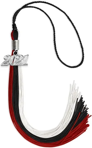 Vista 71 de Endea Graduation Borla de triple color con gota de fecha plateada (negro/dorado/granate, 2020)