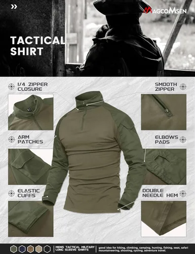 Vista 3 de MAGCOMSEN Camisas militares tácticas para hombre con cremallera de 14, camisa de manga larga con bolsillos