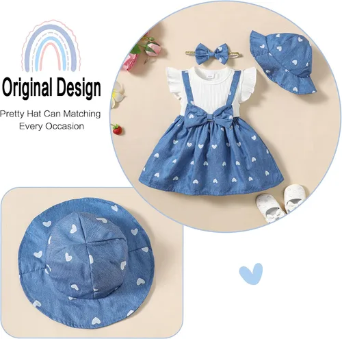 Vista 5 de SUNNY PIGGY Baby Girl Clothes Newborn Infant Dress Outfit 0 3 6 9 12 18 24 Months Skirt Set Headband+Hat