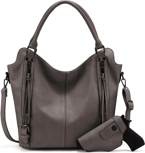Vista 7 de Bolso hobo de portación oculta para mujer de piel sintética con bandolera, bolso de hombro grande con funda desmontable Negro