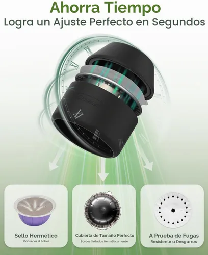 Vista 5 de Grasseed Kit de cápsulas reutilizables VertuoLine para cápsulas Nespresso con 100 tapas de sellos de papel de aluminio, cápsulas de café recargables