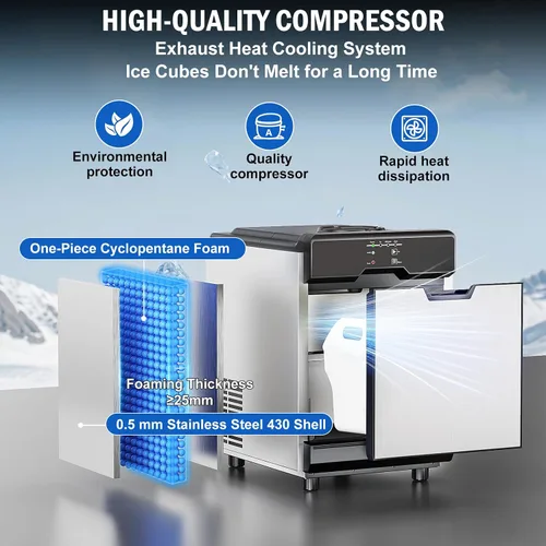 Vista 6 de Máquina de hielo Nugget para encimera 40 libras/día, contenedor de hielo de 10 libras, máquina de hielo de pellets suaves masticables de acero