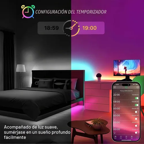 Vista 5 de NBBUFF Tira de luces LED RGB inteligentes de 32.8 pies, control a través de aplicación o control remoto, cuenta con funciones de sincronización