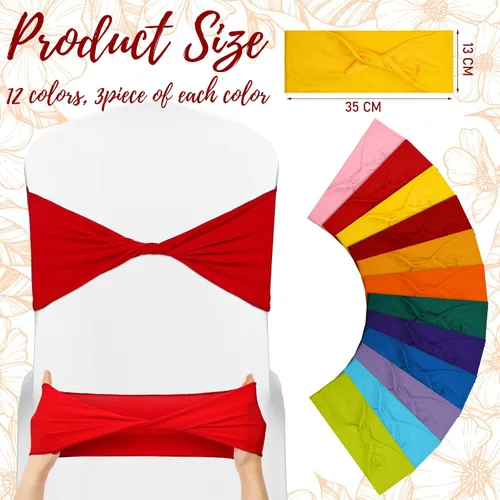 Vista 2 de Mixweer 36 bandas elásticas de elastano multicolor para silla, lazos para silla, sin hebilla, fundas elásticas de colores surtidos para bodas
