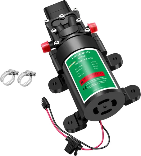 Vista 8 de LONGRUN Bomba de agua de 12 V con interruptor de presión ajustable, bomba de agua dulce autocebante de 0.8 GPM 65PSI para RV, cámper, barco marino