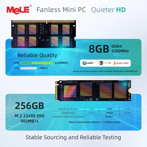 Vista 5 de MeLE QuieterHD3 N150 Mini PC sin ventilador 8 GB RAM DDR4 256 GB de grado