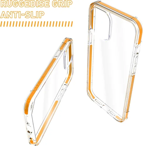 Vista 7 de ARMOR Funda Signature para iPhone 12 Pro / 12, transparente con cinta naranja