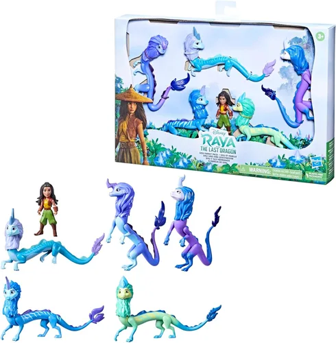 Vista 4 de Disney Princess Paquete familiar Raya and The Last Dragon Sisu, incluye 5 juguetes de dragón y muñeca Raya, juguetes para niños de 3 años en adelante