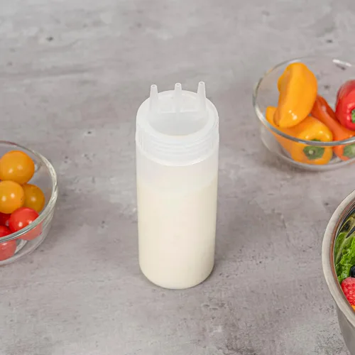 Vista 7 de Paquete de 6 botellas de plástico para apretar, transparentes, 12 onzas, punta de triple dispersión, 2.25 x 2.25 x 6.75 pulgadas por Restaurantware