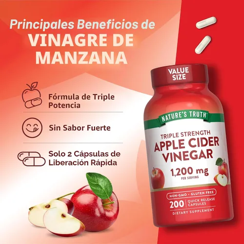 Vista 5 de Nature's Truth Cápsulas de vinagre de sidra de manzana 1200 mg 200 pastillas