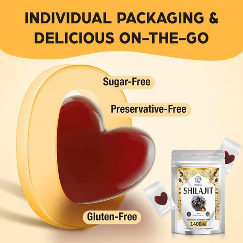 Vista 6 de Gomitas Shilajit de 1400 mg Shilajit, gomitas orgánicas puras del Himalaya con Ashwagandha, shilajit del Himalaya para hombres, más de 85 minerales