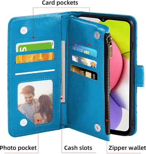 Vista 3 de Asuwish Funda de teléfono para Samsung Galaxy A03s versión de EE. UU. 5G 2022 con protector de pantalla de vidrio templado y tarjetero abatible