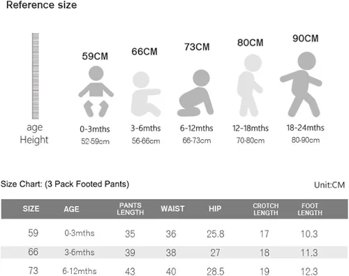 Vista 6 de ACESTAR Pantalones de algodón de cintura alta para recién nacidos y bebés leggings casuales con pies de 0 a 12 meses paquete de 3 unidades 1 paquete