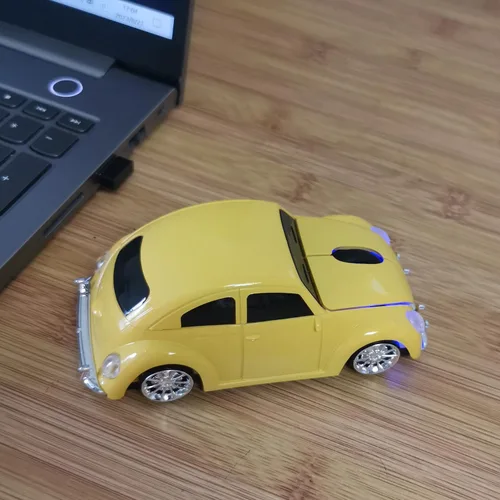 Vista 6 de Ratón inalámbrico para automóvil, mouse óptico inalámbrico de 2.4 GHz, mouse de computadora de automóvil, mouse amarillo, mouse con forma de auto