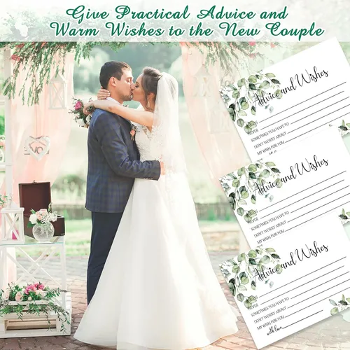 Vista 6 de Zonon 50 tarjetas de consejos y deseos, sin revestimiento, para boda, libro de visitas impreso de peso pesado para la novia y el novio, baby shower