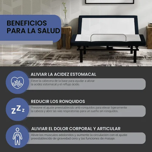 Vista 5 de Blissful Nights E4 - Base de cama ajustable King con masaje, anti ronquidos, gravedad cero, carga USB doble, luz nocturna para debajo de la cama
