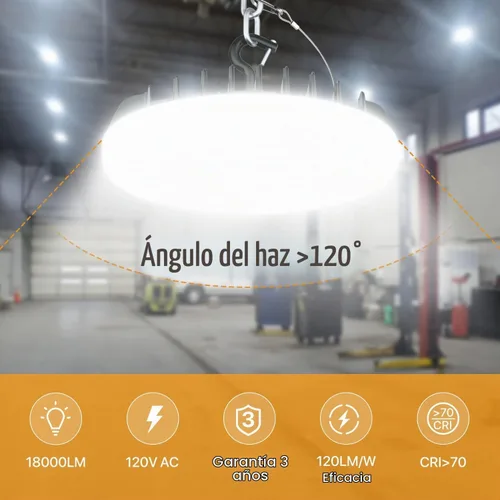 Vista 4 de Smart Shop Lights 150W - Sensor de movimiento Micware 18000LM UFO LED alta luz de bahía con control remoto multifunción, 10% -100% regulable IP65