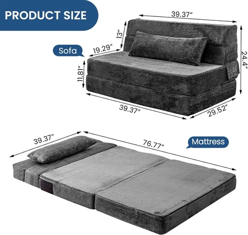 Vista 2 de Cvortll Sofá cama plegable, silla convertible con almohada, sofá plegable de espuma viscoelástica de alta densidad, sofá futón plegable para sala