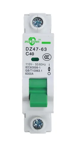 Vista 20 de Interruptor de Circuito en Miniatura AC, 1 Polo 6 Amp, 120/240VAC, Interruptor de Montaje en Riel DIN de 6kA con Desconexión Térmica Magnética