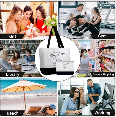 Vista 7 de Silkfly 32 piezas inspiradoras bolsa de lona con cremallera reutilizable motivacional bolsa de maquillaje conjunto para mujeres, amigas compañeras