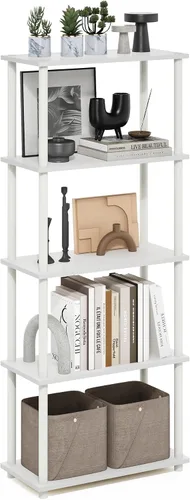 Vista 25 de Furinno Turn-N-Tube - Estantes de almacenamiento, estante para libros de 3 niveles, estante esquinero, estantes abiertos sin herramientas