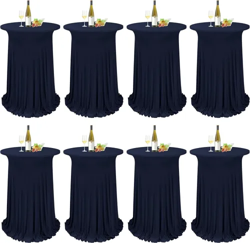 Vista 18 de Paquete de 4 manteles redondos para mesa de cóctel, de 32 x 43 pulgadas, de elastano, con cortinas onduladas, color beige, para mesa de boda, bar