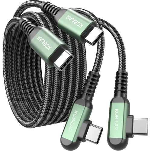 Vista 8 de Cable USB C a USB C de 10 pies, cable de carga tipo C en ángulo recto, 2 unidades, cargador rápido de 60 W USB C de 90 grados para iPhone 16/17 Pro