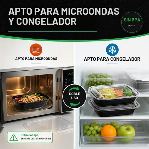 Vista 3 de WUHUIXOZ Contenedor de preparación de comidas, paquete de 50 recipientes de almacenamiento de alimentos de 32 onzas con tapas, caja Bento desechable
