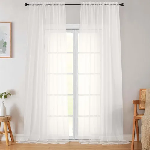 Vista 58 de 2 paneles de cortinas traslúcidas blancas para dormitorio, sala de estar, 96 pulgadas de largo, modernas, suaves, ligeras, con bolsillo para barra