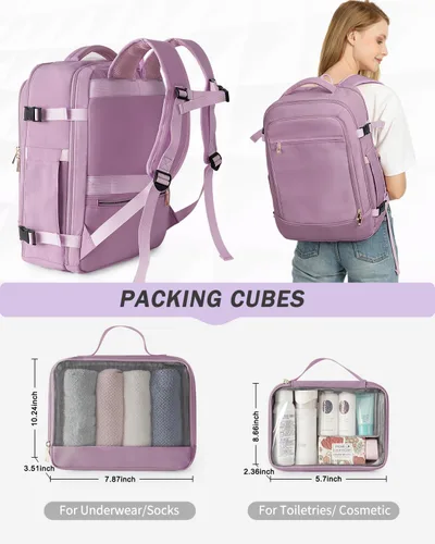 Vista 6 de Mochila de viaje para mujeres y hombres, mochila aprobada para vuelos de 40 L, bolsa de viaje para artículos personales con múltiples bolsillos
