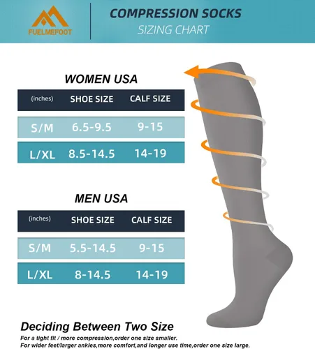 Vista 7 de FuelMeFoot Calcetines de compresión - 20-30mmHg Soporte graduado para hombres y mujeres, ideales para fútbol, correr y enfermeras