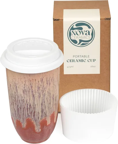 Vista 11 de NOVA CERAMICS Taza de viaje – Taza de viaje de cerámica con tapa – Taza de café de viaje única para llevar – Vaso de café apto para microondas