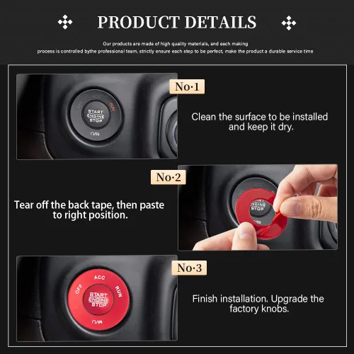 Vista 12 de LECART Accesorios para Interior de Coche Rojo Botón de Arranque y Parada del Motor Adhesivos de Cubierta Compatible con Jeep Wrangler JL JLU