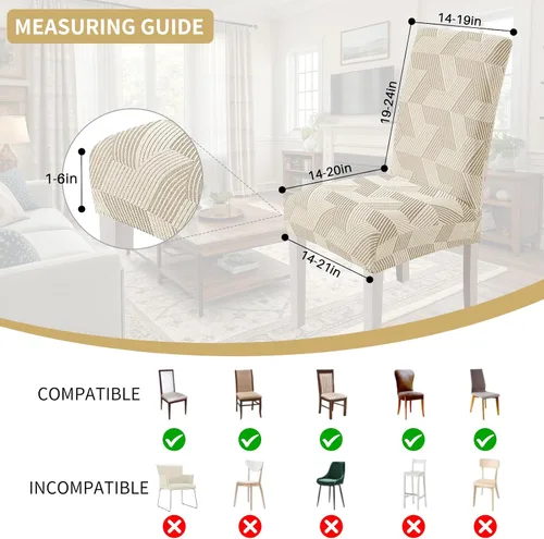 Vista 5 de JIVINER - Juego de 2 fundas elásticas para sillas de comedor, fundas geométricas de jacquard para sillas de comedor, fundas lavables para sillas