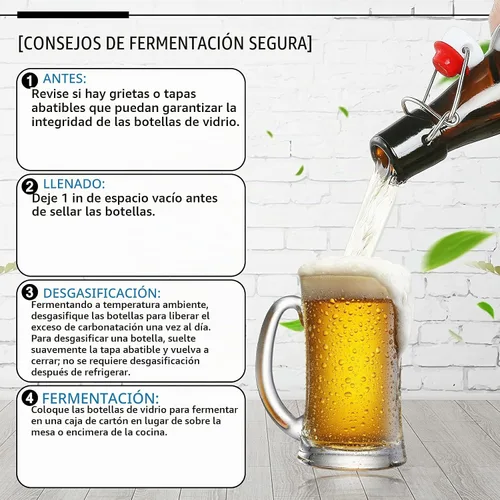 Vista 5 de YEBODA Botellas de vidrio con tapa oscilante ámbar de 16 onzas, tapas