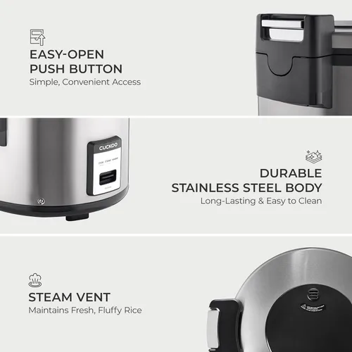 Vista 6 de CUCKOO Arrocera comercial y calentador, olla arrocera extra grande de 30 tazas sin cocer / 60 tazas cocidas, olla industrial profesional de granos